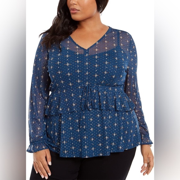 Style & Co. Womens Teal Mesh Printed Ruffle Front Tunic Top 3X NWOT - Picture 7 of 7